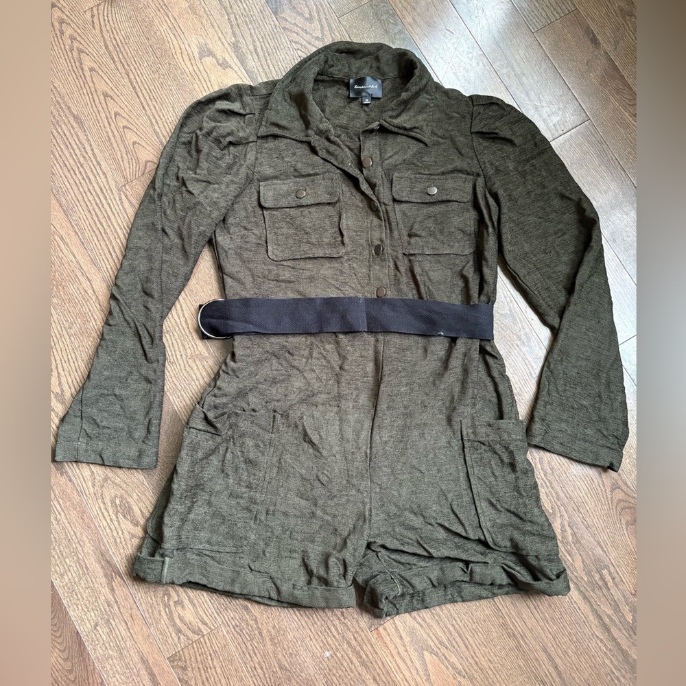 Line & Dot Green Utility Jumpsuit with Black Accents